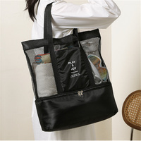 Sac isotherme en nylon à porter à l'épaule ; Sac de pique-nique double couche avec filet, pour le sport, les voyages et le rangement extérieur, pour hommes et femmes