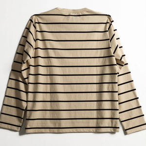 T-<span class=keywords><strong>shirt</strong></span> à manches longues rayé pour homme en coton 100% de haute qualité, logo personnalisé, col rond épais, style vintage décontracté - Product Image 3