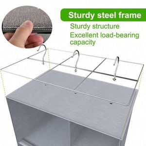 Multi-Purpose 10 <b>Shelf</b> Grey Fabric Hanging Closet Organizer with Drawers for Living Room Warehouse and Supermarket Use - Product Image 5