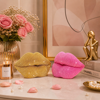 Statues en résine de lèvres à pois roses pour fille mignonne, décoration douce pour salon de beauté, décorations de bureau, cadeau de Saint-Valentin