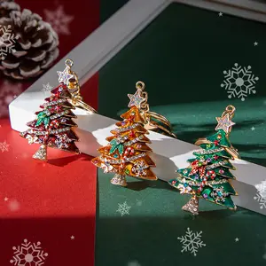 圣诞礼物水钻钻石圣诞树装饰定制标志钥匙圈汽车钥匙扣豪华搪瓷金属钥匙链