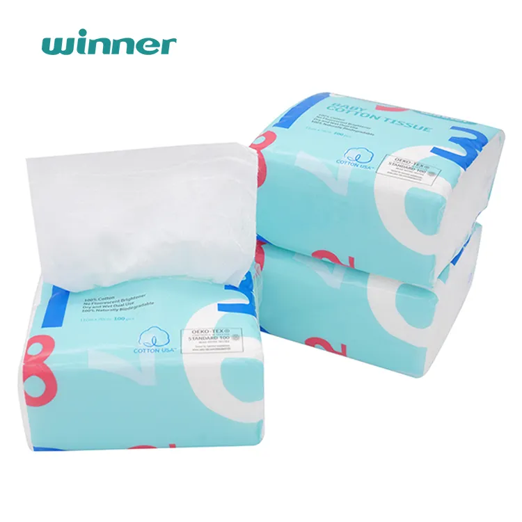 Winner grosir pabrik manufaktur medis 100 buah kertas tisu wajah katun bayi tisu kering tisu wajah lembut