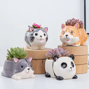 Vaso de flores para plantas de cerâmica, recipiente em vaso de flores fofo de desenho animado de elefante cachorro panda crocodilo baleias gato marmota mini plantador