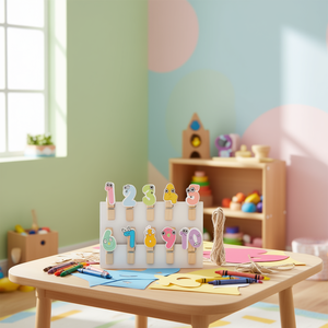 Pinces à linge en bois ILAN 3,5 cm, 10 pièces, avec chiffres et visages pour les loisirs créatifs des enfants - Product Image 2