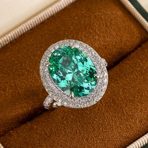 Bijoux de mode écologiques en laiton plaqué or 12*16mm, anneau halo en émail vert Paraiba, zircon vert, style nautique, Toderi L052 - Product Image 4