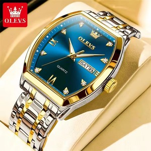 Reloj para hombre 5528, marca original, reloj de cuarzo para negocios, resistente al agua, luminoso, con esfera tonneau, reloj con fecha y día. - Product Image 1