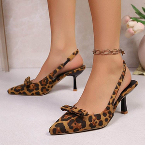 Luxury High Quality Pointed High Heeled Shoes New Stilettos Fashion <b>Leopard</b> Bow Decorative Women's Shoes Daily Wear - Product Image 6