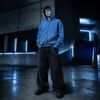 Nouveau sweat à capuche zippé en maille gaufrée délavée dégradée style vintage avec clous métalliques et trous usés pour homme, streetwear