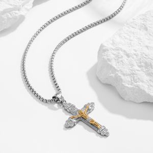 Collar con Colgante de Cruz Crucifijo para Hombre, Acero Inoxidable, Chapado en Oro de 18K, Cadena de Caja, Jesús, Fe Cristiana, Circonita Cúbica, Regalo - Product Image 3