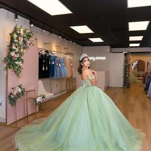 LY-QD0059 Quinceanera kızlar için balo elbisesi renkli 15 yıl parti elbise Glitter dantel prenses etek üst korse balo kıyafetleri - Product Image 2