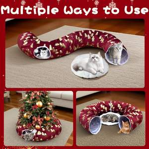 Großhandel Neues Design Plüsch Weiches Wärmendes Höhlen-Haustierversteck Zusammenklappbar mit Knisterbällen Weihnachts-Katzentunnel-Bett - Product Image 2