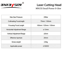 Kepala Pemotong Laser Serat WSX MNI15 0-1KW Daya Kecil Dua Titik CL100 FL125 FL150 untuk Pemotongan Logam Format Kecil