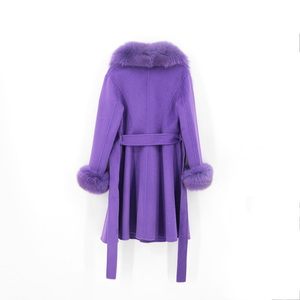 QIUCHEN- QC22035 automne hiver mode cachemire <span class=keywords><strong>femme</strong></span> <span class=keywords><strong>mi</strong></span>-<span class=keywords><strong>long</strong></span> <span class=keywords><strong>manteau</strong></span> en fourrure de renard véritable <span class=keywords><strong>manteau</strong></span> en laine - Product Image 2