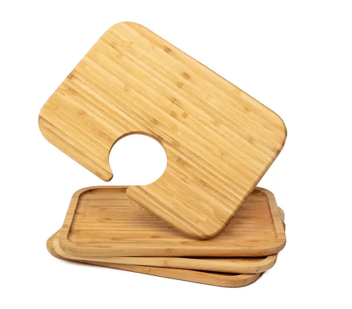 Light Weight Bamboo Wood Appetizer Plates with Wine Glass Cutout Holder for Cocktail Party Wine Tasting Wedding Shower