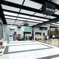 Ensemble complet 6 baies pour atelier de lavage et detailing automobile, avec enrouleur de tuyau intégré au plafond, nettoyeur haute pression, aspirateur, grille lumineuse et tapis de sol
