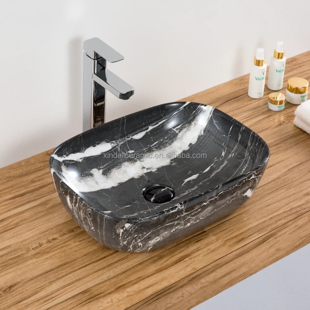 Lavabo de mano de cerámica, cuenco personalizado con diseño de mármol blanco, varios colores, lavabos de baño de fábrica