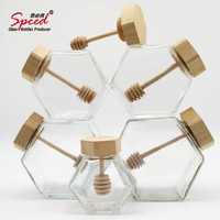 100ml 250ml 430ml Stoples Madu Kaca Heksagonal dengan Tutup Kayu