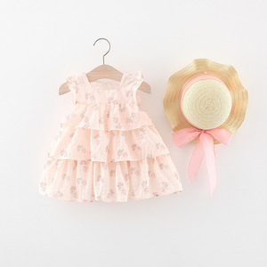 Venta al por mayor 1698 verano colección niñas Pastoral Floral bebé princesa vestido con mangas para fiesta con un sombrero <span class=keywords><strong>a</strong></span> juego - Product Image 5