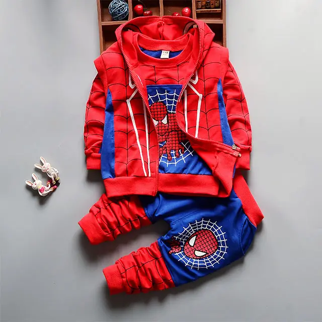 Autumn Boys Clothing Sets Kids Coat jacket+T Shirt+Pants 3 Pcs Children Sport Suits Baby Boys Spider Man Clothes Set Hot sale