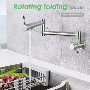 Robinet de <span class=keywords><strong>cuisine</strong></span> mural pivotant à double trou en acier inoxydable 304, robinet mélangeur d'eau froide unique rotatif - Product Image 3