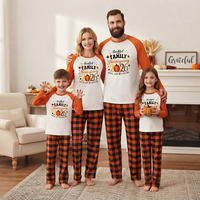 Thanksgiving Familien-Pyjamas mit Truthahn-, Kürbis- und Herbstblätter-Print, Rundhals-Langarmshirt und Hose, Schlafanzug-Set OEM