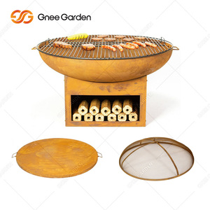Barbecue extérieur moderne et durable pour bois de chauffage, bac à bois, certifié CE, finition rouille naturelle, construction en acier résistant à la corrosion - Product Image 4