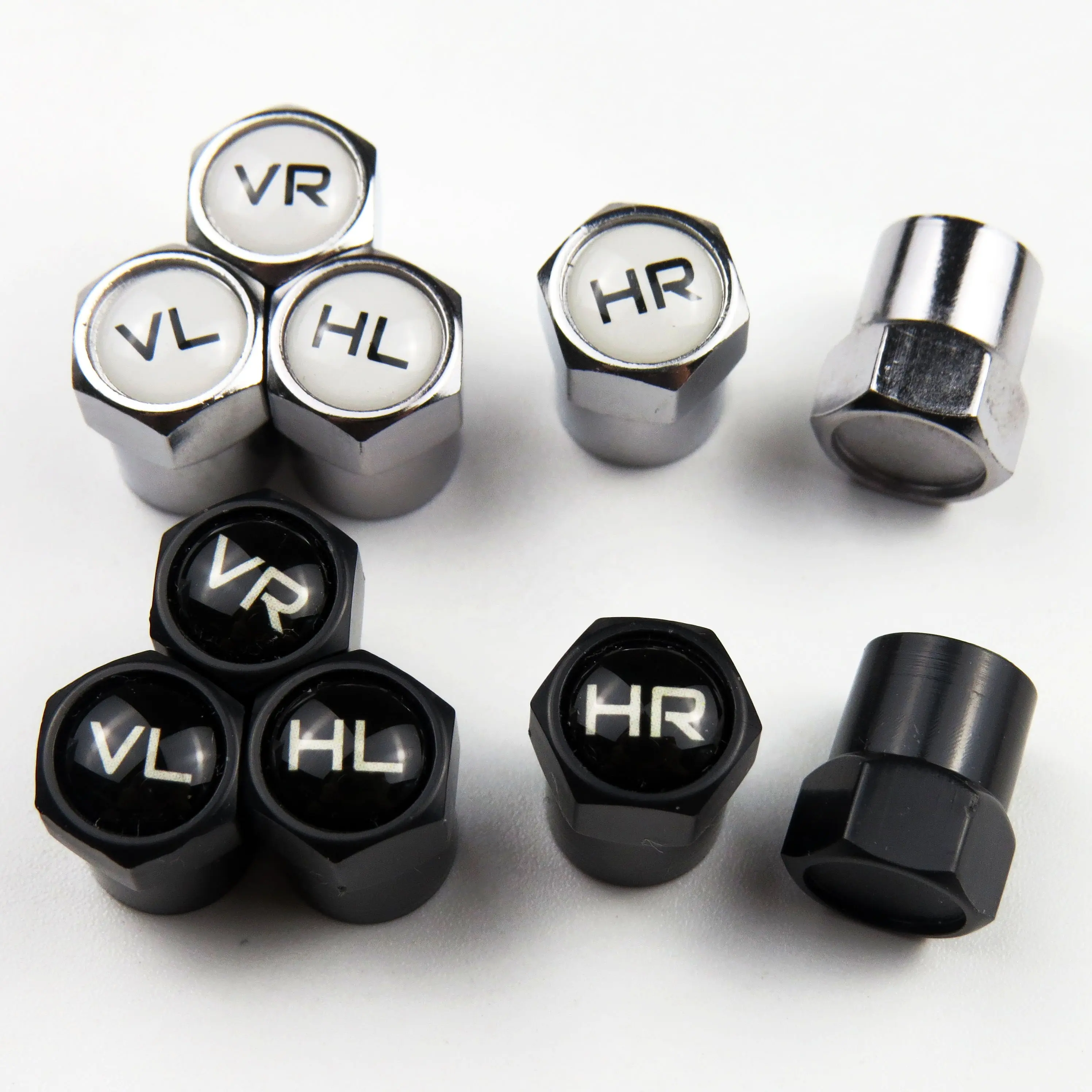 Black Plastic Tire Valve Stem Cap with custom logo, Screw-On, Hexagon Design, Insulated, Anti-corrosive