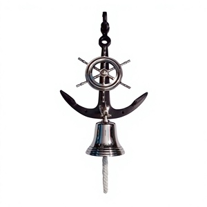 Venta caliente Campana de barco náutico Hogar y jardín Campana de pared decorativa Colgante Ancla de barco antiguo y campanas de rueda Plata y negro - Product Image 1
