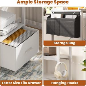 Printer Stand Full Monitor Stand Storage Bag Hanging Hooks White File <strong>Drawer</strong> <strong>Cabinet</strong> Gaming <strong>Computer</strong> <strong>Table</strong> L Shaped Office Desk - Product Image 5