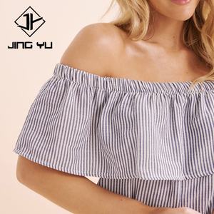 New Design of a <b>Sailor</b>-style Striped Print Strapless Casual <b>Dress</b> Custom Breathable Linen Mini <b>Dress</b> - Product Image 4