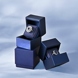 Custom New ring <b>storage</b> <b>box</b>, wedding proposal ring <b>box</b>, <b>blue</b> PU leather couple ring gift <b>box</b> - Product Image 3
