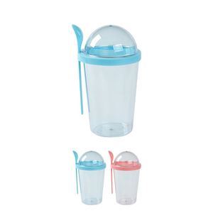 Gobelet à salade jetable rose portable de 500 ml en plastique personnalisé avec logo imprimé et couvercle - Product Image 2