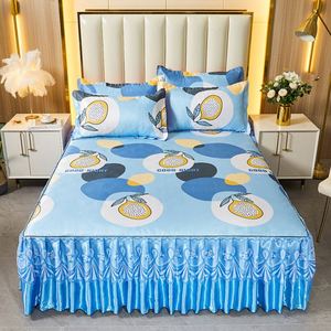 Jupe <span class=keywords><strong>de</strong></span> <span class=keywords><strong>lit</strong></span> en soie glacée avec dentelle, style parisien, motif fleurs, pour l'été, ensemble <span class=keywords><strong>de</strong></span> literie avec 2 taies <span class=keywords><strong>d</strong></span>'oreiller + jupe <span class=keywords><strong>de</strong></span> <span class=keywords><strong>lit</strong></span>, tailles Full, Queen, King - Product Image 5