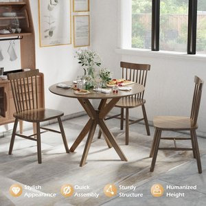 Ensemble de table à manger minimaliste moderne DB de 36 pouces en bois massif avec socle croisé en bois MDF assemblé - Product Image 5