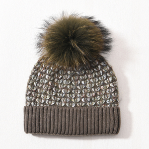 Jxwatcher Bonnet tricoté d'hiver pour femme, <span class=keywords><strong>en</strong></span> cachemire, avec pompon <span class=keywords><strong>en</strong></span> vraie <span class=keywords><strong>fourrure</strong></span> douce et moelleuse, motif crâne, mignon, personnalisé, vente <span class=keywords><strong>en</strong></span> gros - Product Image 5