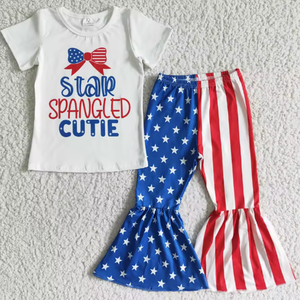 Venta caliente 4 de Julio Ropa para niños Bandera americana Conjunto de verano para niñas de alta calidad - Product Image 6