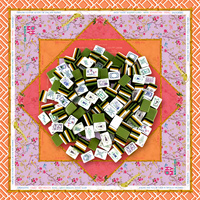 Tapis de Mahjong Moderne de Luxe à Motif Chrysanthème Orange avec Rayures Vert Olive, Tuiles de Mahjong, Fleur Joker, Portable, pour Soirée de Jeu, Cadeau pour la Maison
