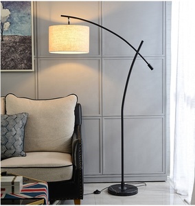 Linen Shade Cao Brass Arc Cảm Ứng Mờ Vải Nghệ Thuật Chandelier Tầng Led Góc Đèn - Product Image 4