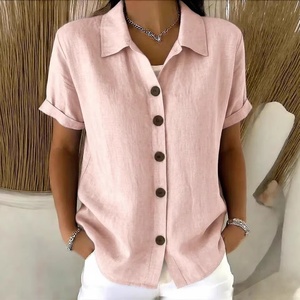 <span class=keywords><strong>Camicia</strong></span> da <span class=keywords><strong>Donna</strong></span> Casual Comoda in Cotone e <span class=keywords><strong>Lino</strong></span> Lavabile a Maniche Corte con Bottoni - Product Image 2
