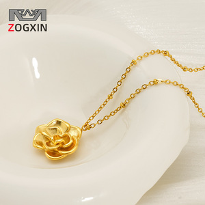 Zogxin Rose Pendant Necklace 18K Gold Plated Flower Clavicle Chain Women's Jewelry Everyday Wear - Product Image 1