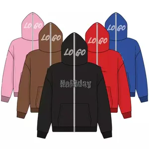 Cut and Sew Manufacturer Full Face Zip Up Blank rhinestone Men sweater Jacket Coat Men's Zip up Hoodie