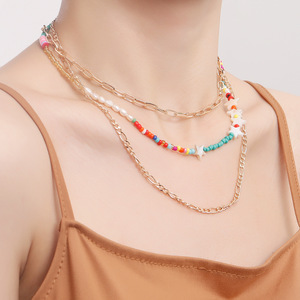 Collar de diseño único de pentagrama de cuentas coloridas multicapa de tendencia bohemia de joyería transfronteriza europea y americana - Product Image 3