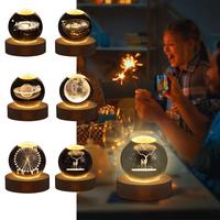 3d led cristal globe verre led lampe base en bois support veilleuse support pour laser gravé boule de cristal
