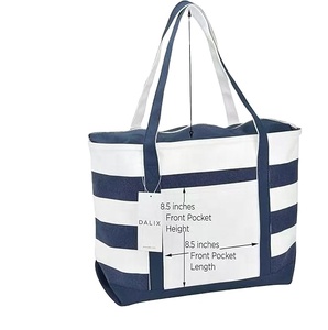 Custom Logo Stripe Pattern Zipper <b>Large</b> Cotton Canvas Tote <b>Bag</b> for Women Shopping Laptop Office Wedding Gift Promotion - Product Image 3