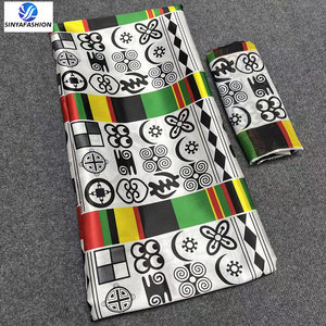 Vải Sa Tanh Nigeria In Hoa Phi Sinya Vải Chiffon Lụa Phong Cách Ankara In Kỹ Thuật Số Chất Liệu Lụa Tơ Tằm 4 + 2Yard - Product Image 6