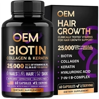 Capsules de beauté végétaliennes OEM, collagène, kératine, acide hyaluronique, vitamine B, pour une peau éclatante, des ongles forts, des cheveux sains, non-OGM, 60 capsules