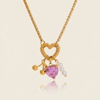 X&L – pendentif en Zircon rose délicat en forme de cœur, avec perle acrylique, breloque cerise, collier superposé, bijoux pour femmes, cadeaux de mariage