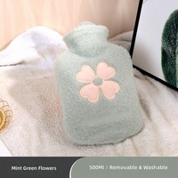 Bouillotte réutilisable 1000 ml avec housse en peluche brodée fleurie, chauffe-corps et mains pour l'hiver, sac chauffant à remplir d'eau, logo personnalisé