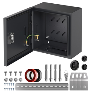 صندوق توصيل معدني مستطيل صغير أسود من دايرتك مقاس 250*250*150 مم مقاوم للماء IP65 مع قفل وحامل كابلات DIN - Product Image 1