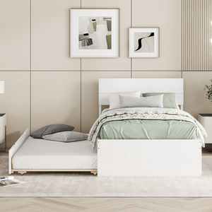 Base de Cama Plataforma Doble de Diseño Moderno con Cama Nido, Color Blanco Lavado, Tipo Murphy - Product Image 4